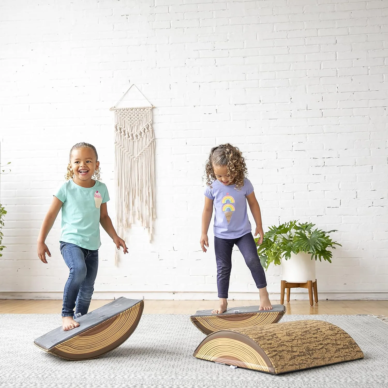 ECR4Kids SoftZone Tree Log Climber Set, Balance Builders, Chocolate, 3-Piece