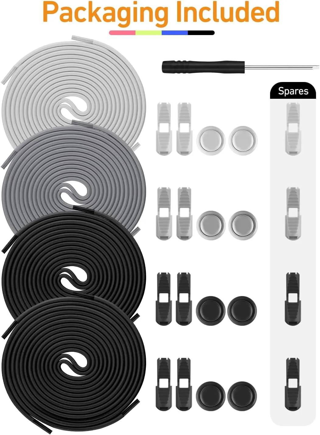 Elastic No Tie Shoe Laces - Tieless Shoelaces for Adults and Kids - 4 Pairs, Heavy Duty Shoe Strings for Sneakers