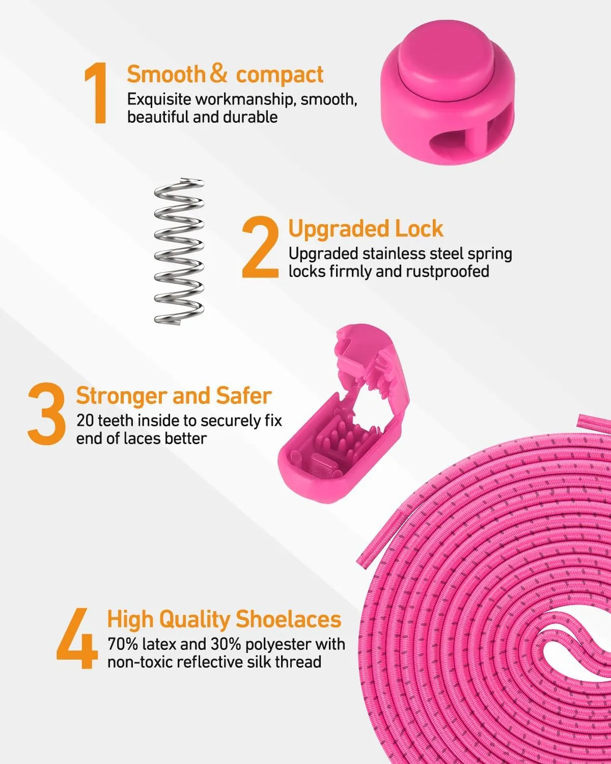 Elastic No Tie Shoe Laces - Tieless Shoelaces for Adults and Kids - 4 Pairs, Heavy Duty Shoe Strings for Sneakers