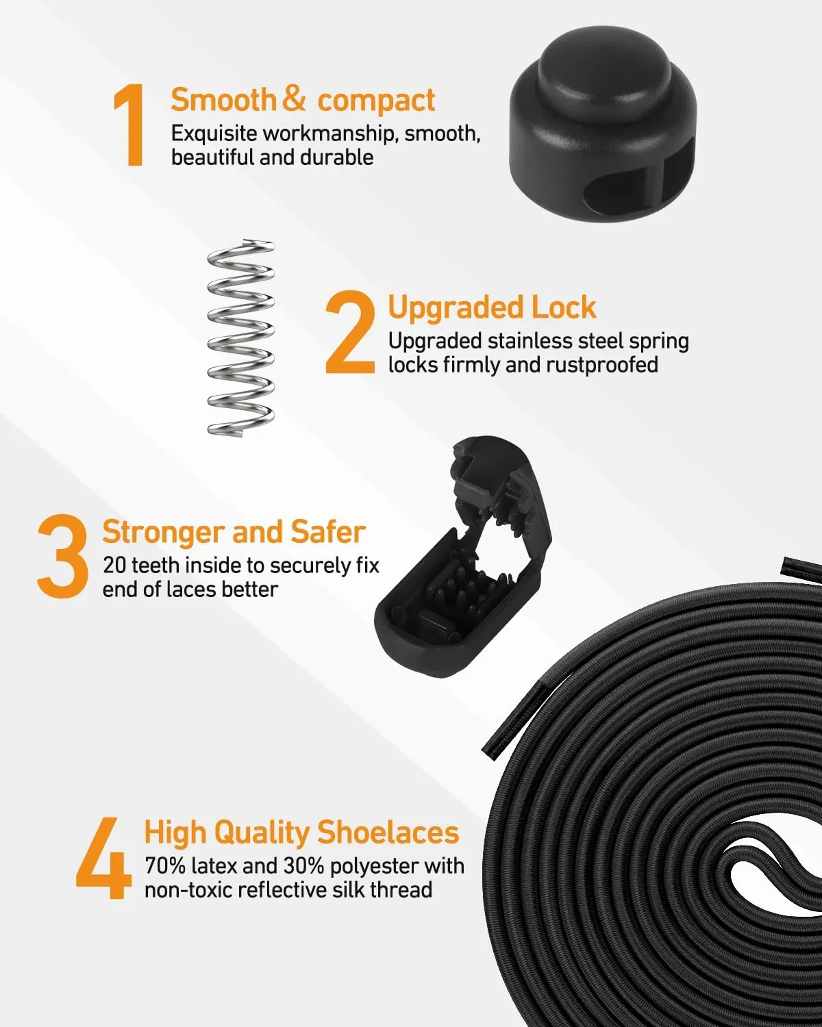 Elastic No Tie Shoe Laces - Tieless Shoelaces for Adults and Kids - 4 Pairs, Heavy Duty Shoe Strings for Sneakers