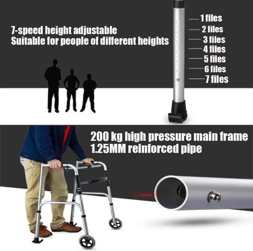 Elderly Walking Frame Standard Walkers, Folding Walker with Arm Rest Pad,5"" Wheels and Fold-up Legs, Lightweight & Portable,with Storage Bag Interesting Lofty Ambition