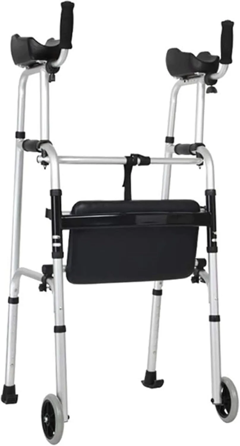 Elderly Walking Frame Standard Walkers, Folding Walker with Arm Rest Pad,5"" Wheels and Fold-up Legs, Lightweight & Portable,with Storage Bag Interesting Lofty Ambition