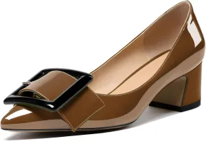 Eldof Pointed Toe Pumps,Classy 2 Inches Block Heel Chic Pumps, Confort Buckle Heel for Office Wedding Dress