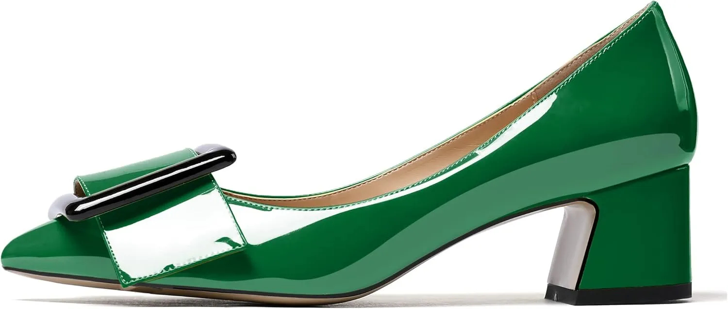 Eldof Pointed Toe Pumps,Classy 2 Inches Block Heel Chic Pumps, Confort Buckle Heel for Office Wedding Dress