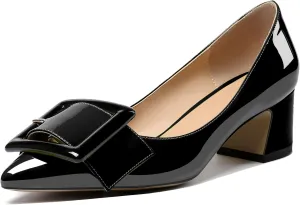 Eldof Pointed Toe Pumps,Classy 2 Inches Block Heel Chic Pumps, Confort Buckle Heel for Office Wedding Dress