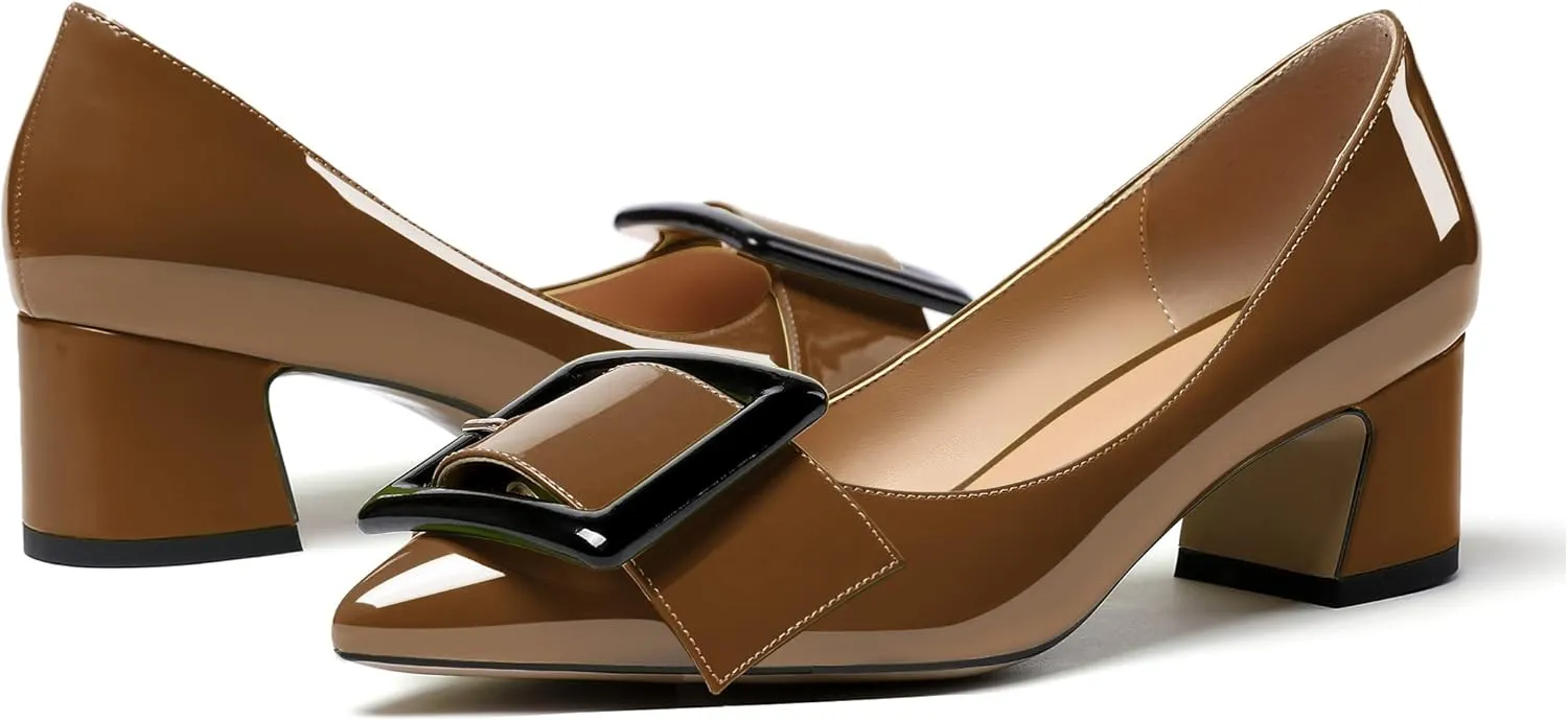 Eldof Pointed Toe Pumps,Classy 2 Inches Block Heel Chic Pumps, Confort Buckle Heel for Office Wedding Dress