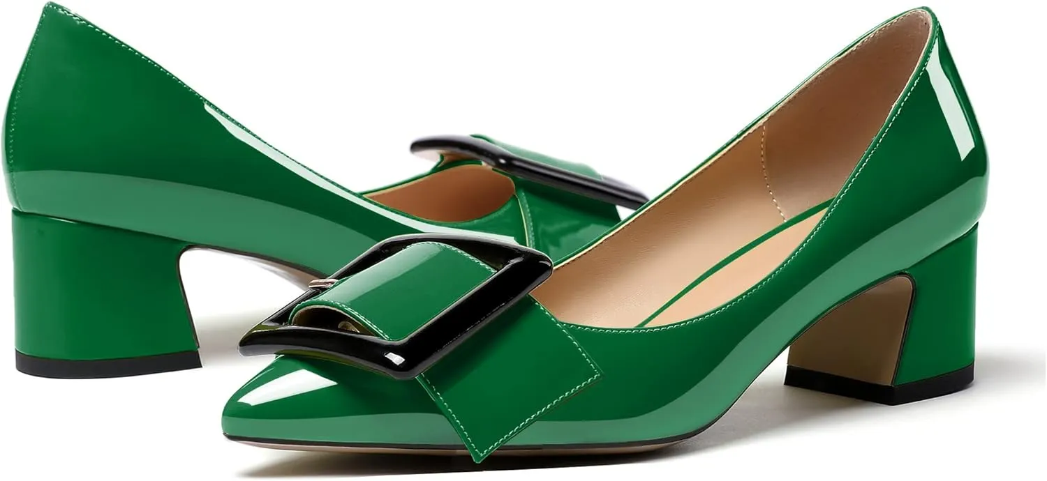 Eldof Pointed Toe Pumps,Classy 2 Inches Block Heel Chic Pumps, Confort Buckle Heel for Office Wedding Dress