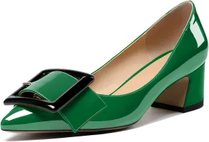 Eldof Pointed Toe Pumps,Classy 2 Inches Block Heel Chic Pumps, Confort Buckle Heel for Office Wedding Dress