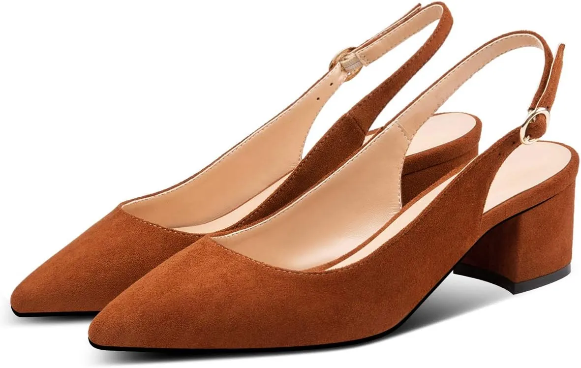 Eldof Pointed Toe Pumps,Slingback Ankle Buckle Chic Pumps,Classy Block Heel 2" Heel for Office Dress