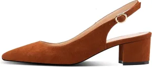 Eldof Pointed Toe Pumps,Slingback Ankle Buckle Chic Pumps,Classy Block Heel 2" Heel for Office Dress