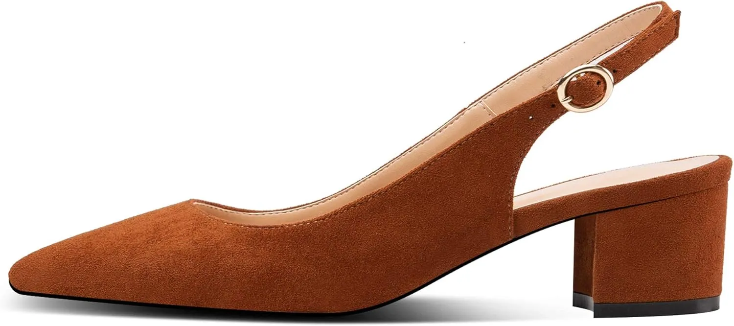 Eldof Pointed Toe Pumps,Slingback Ankle Buckle Chic Pumps,Classy Block Heel 2" Heel for Office Dress