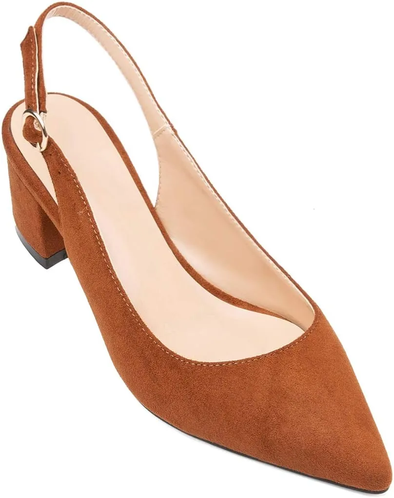 Eldof Pointed Toe Pumps,Slingback Ankle Buckle Chic Pumps,Classy Block Heel 2" Heel for Office Dress