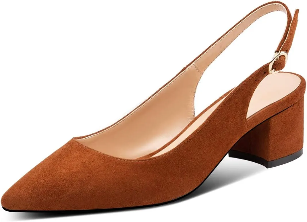 Eldof Pointed Toe Pumps,Slingback Ankle Buckle Chic Pumps,Classy Block Heel 2" Heel for Office Dress