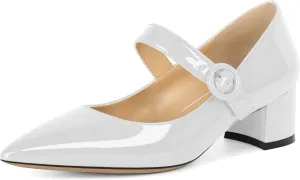 Eldof Women's Block Heels Chic Mary Jane Pointed Toe Chunky Pumps Dressy Office Wedding Shoes 2 Inches