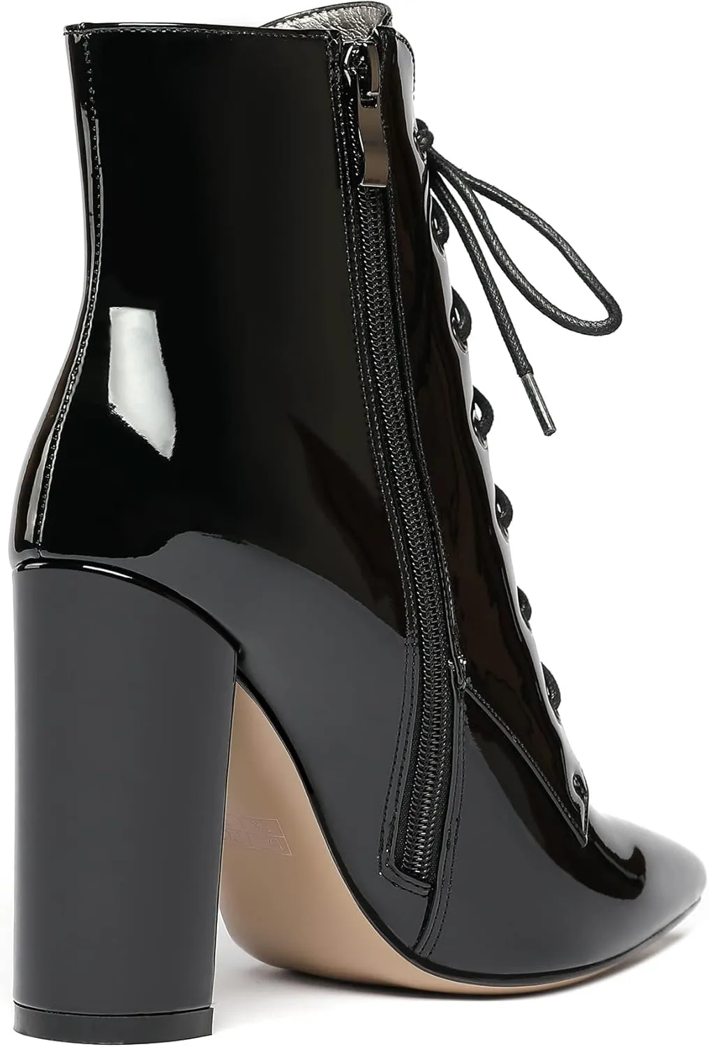 Eldof Women's Chunky Block 4 Inch High Heel Ankle Booties Pointed Toe Lace Up Side Zipper Chic Boots
