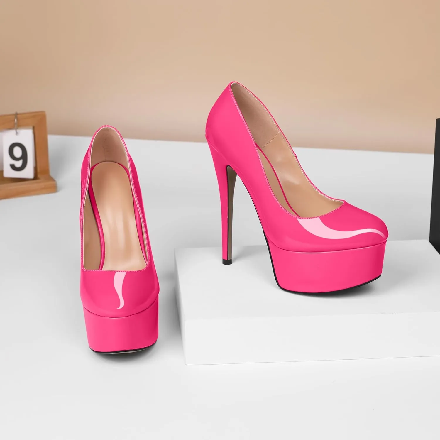Eldof Womens High Heel Platform Pumps Round Toe Sky High Stilettoes 6" Party Dress Platform