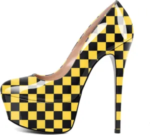 Eldof Womens High Heel Platform Pumps Round Toe Sky High Stilettoes 6" Party Dress Platform