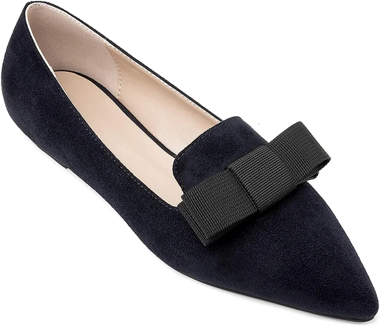 Eldof Women's Loafer Flat Pointed Toe Bow Tie Ballet Slip on Comfortable Dress Work Shoes