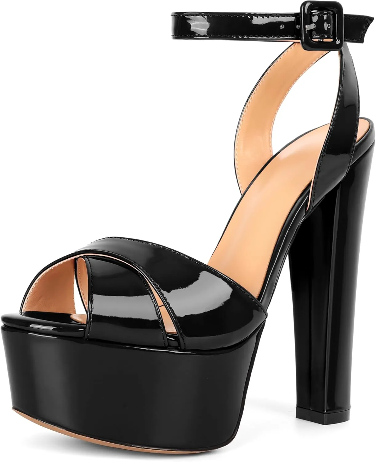 Eldof Women's Platform Sandals Peep Toe Chunky High Heels Ankle Straps Party Dress Casual Shoes 6 Inches