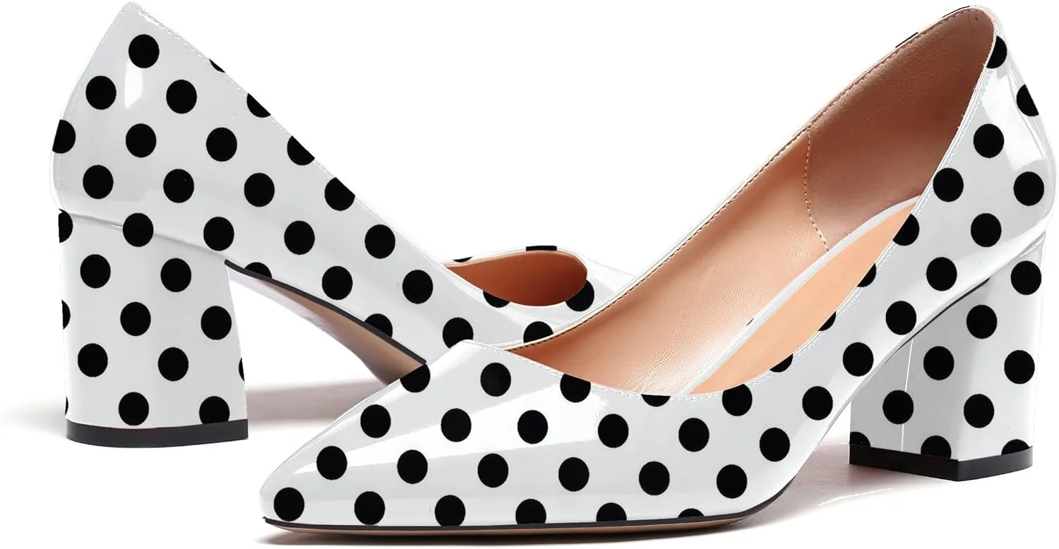 Eldof Women's Pointed Toe Chunky Mid Heel Slip On 2.6 Inches Pumps Comfort Chic Heeled Shoes for Party Evening Dress