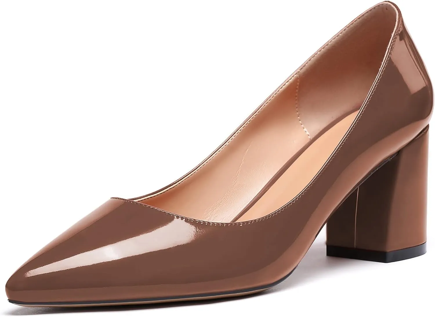 Eldof Women's Pointed Toe Chunky Mid Heel Slip On 2.6 Inches Pumps Comfort Chic Heeled Shoes for Party Evening Dress