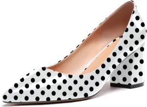 Eldof Women's Pointed Toe Chunky Mid Heel Slip On 2.6 Inches Pumps Comfort Chic Heeled Shoes for Party Evening Dress