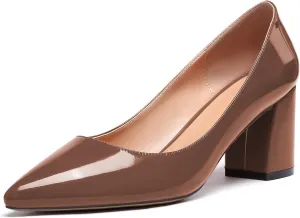 Eldof Women's Pointed Toe Chunky Mid Heel Slip On 2.6 Inches Pumps Comfort Chic Heeled Shoes for Party Evening Dress