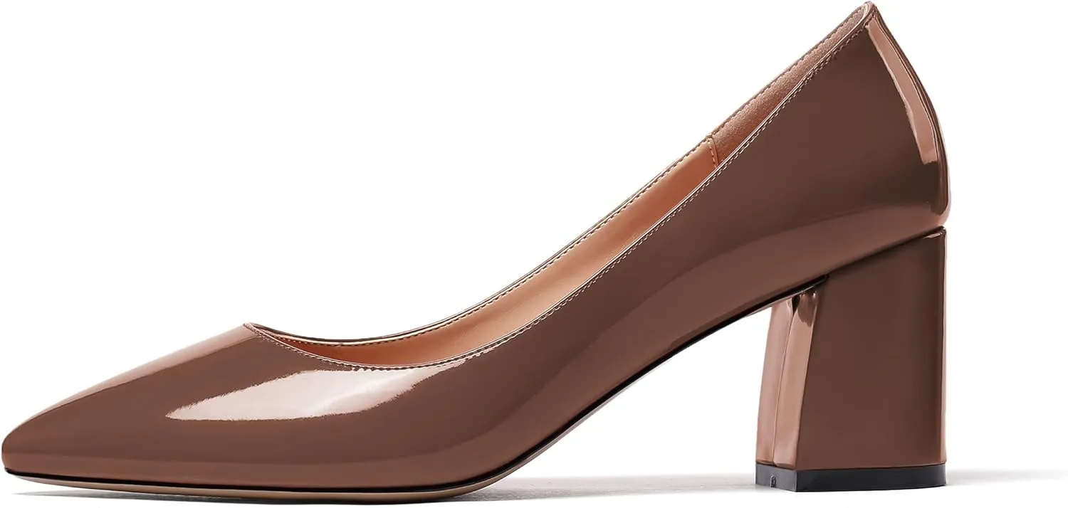 Eldof Women's Pointed Toe Chunky Mid Heel Slip On 2.6 Inches Pumps Comfort Chic Heeled Shoes for Party Evening Dress