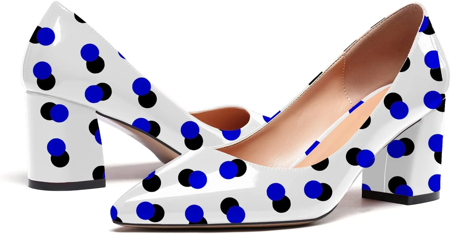 Eldof Women's Pointed Toe Chunky Mid Heel Slip On 2.6 Inches Pumps Comfort Chic Heeled Shoes for Party Evening Dress