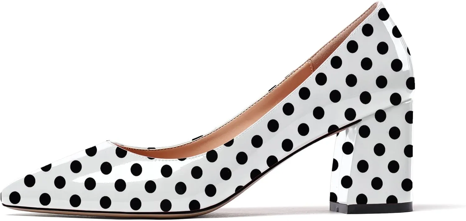 Eldof Women's Pointed Toe Chunky Mid Heel Slip On 2.6 Inches Pumps Comfort Chic Heeled Shoes for Party Evening Dress