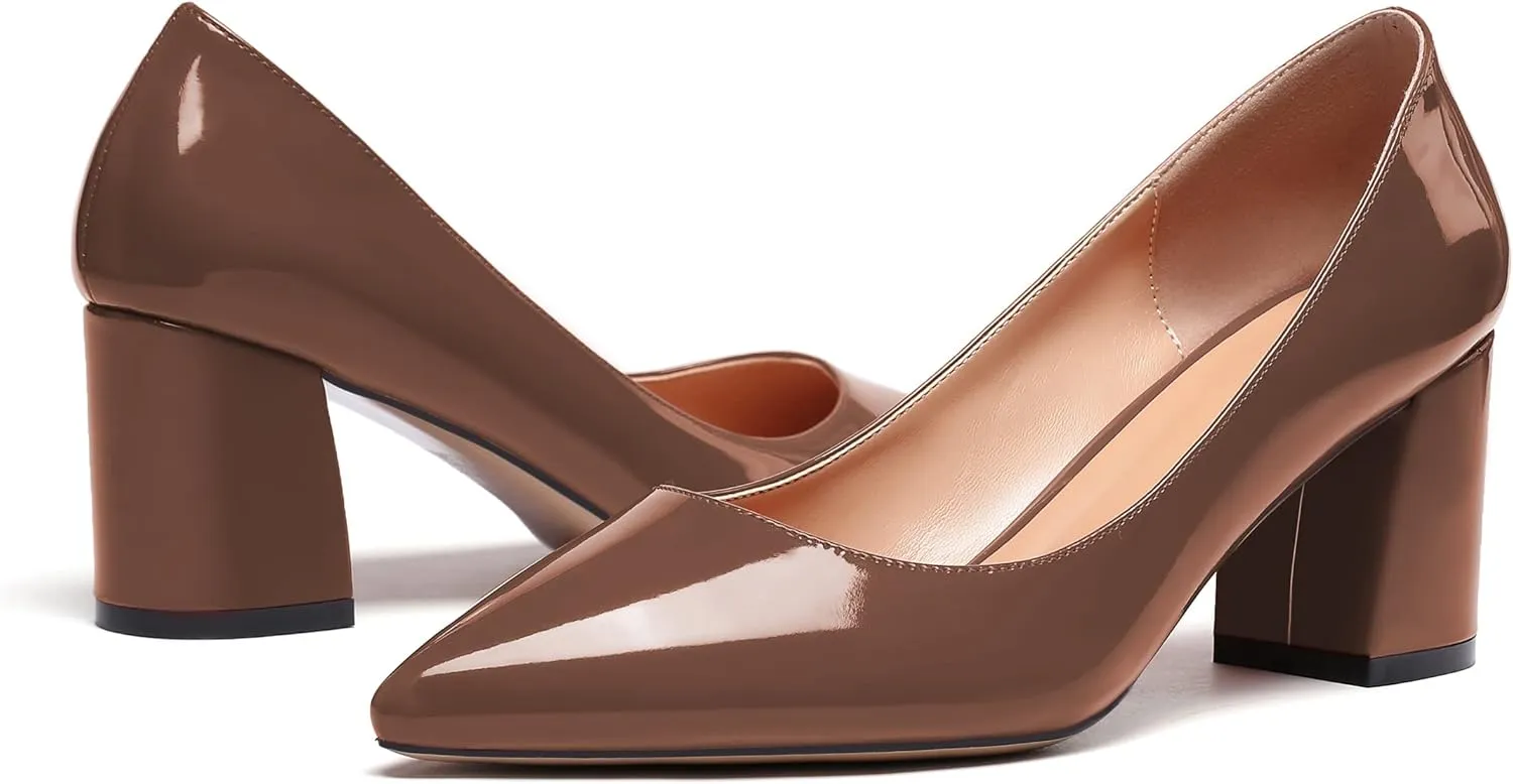 Eldof Women's Pointed Toe Chunky Mid Heel Slip On 2.6 Inches Pumps Comfort Chic Heeled Shoes for Party Evening Dress