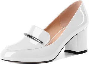 Eldof Women's Pumps Block Heel Round Toe Slip On Chunky Loafer Heel Dress Shoes Pumps for Women 2.5 Inches