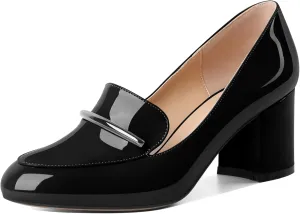 Eldof Women's Pumps Block Heel Round Toe Slip On Chunky Loafer Heel Dress Shoes Pumps for Women 2.5 Inches