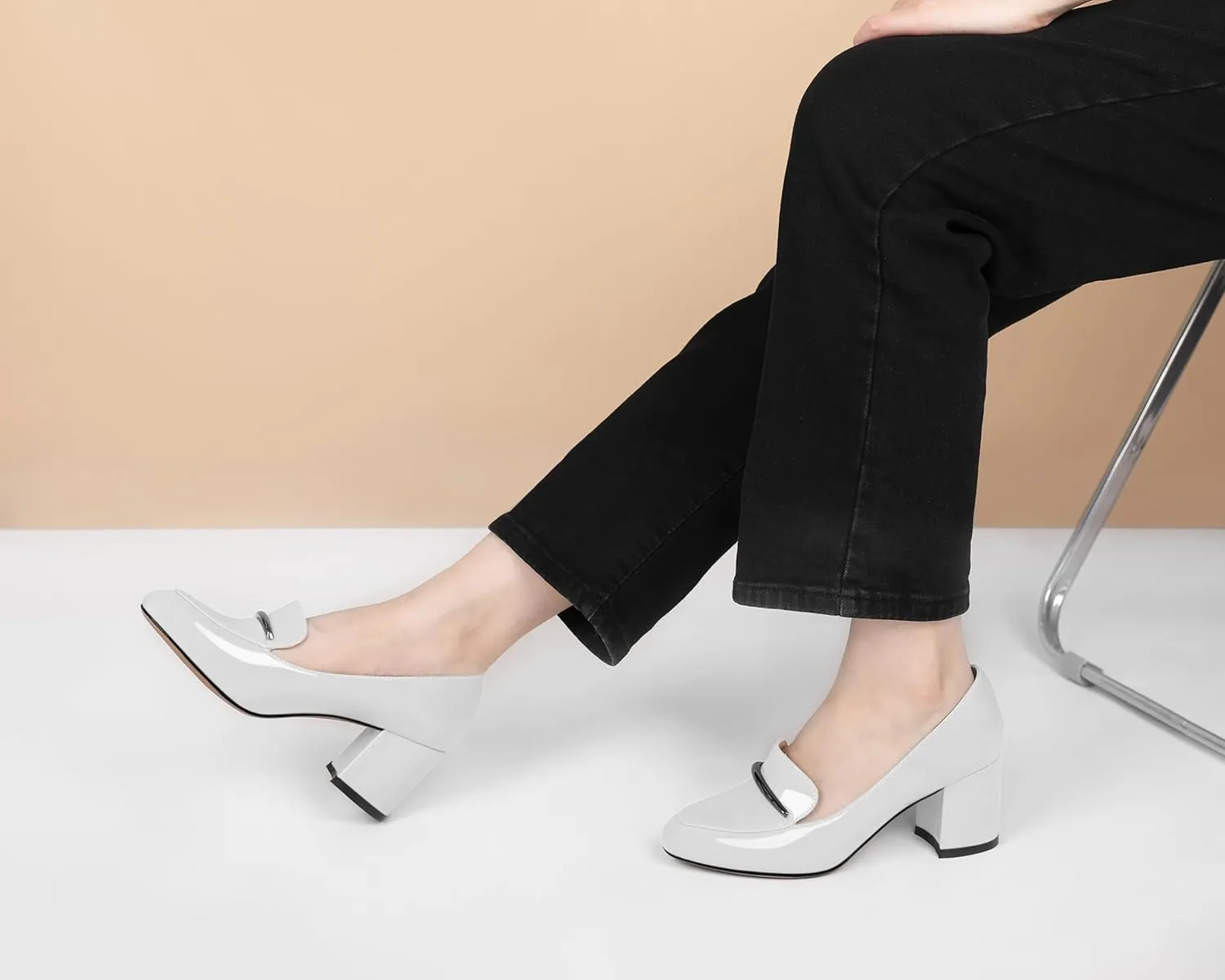 Eldof Women's Pumps Block Heel Round Toe Slip On Chunky Loafer Heel Dress Shoes Pumps for Women 2.5 Inches