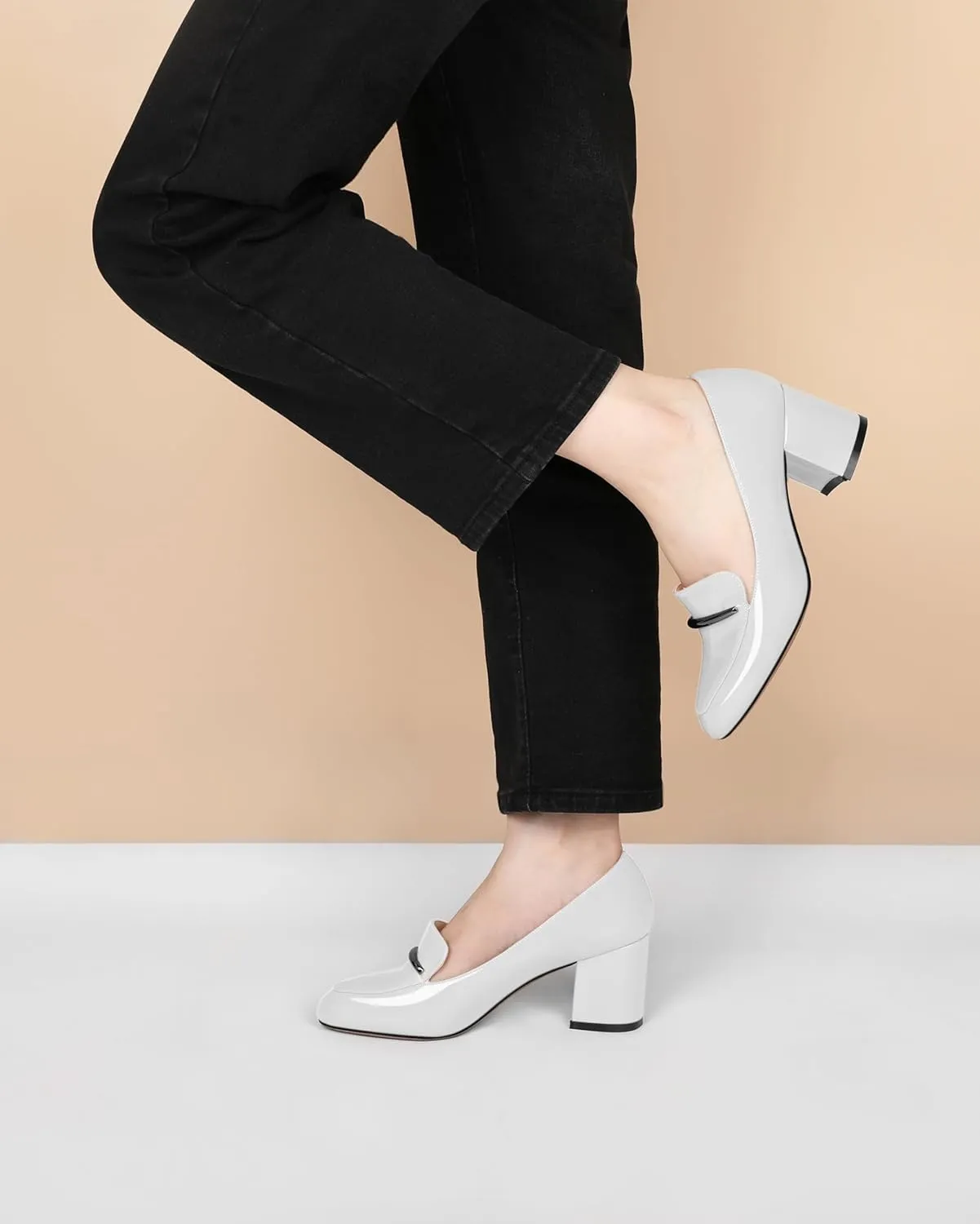 Eldof Women's Pumps Block Heel Round Toe Slip On Chunky Loafer Heel Dress Shoes Pumps for Women 2.5 Inches