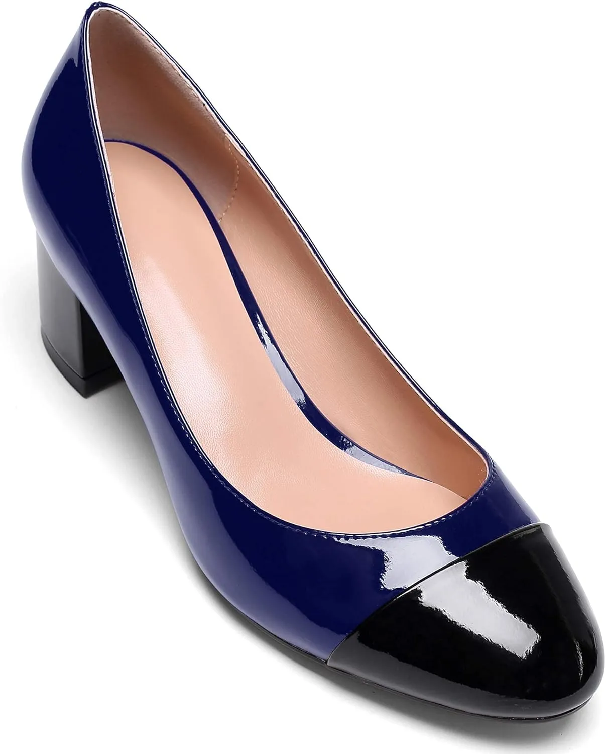 Eldof Women's Round Cap Toe Pumps,Classy 2 Inches Block Heel Chic Pumps