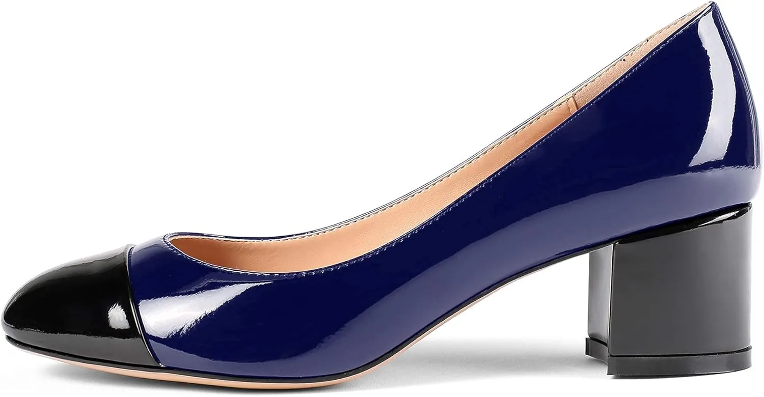 Eldof Women's Round Cap Toe Pumps,Classy 2 Inches Block Heel Chic Pumps