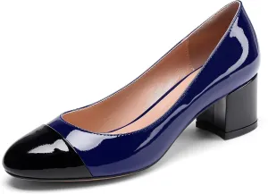 Eldof Women's Round Cap Toe Pumps,Classy 2 Inches Block Heel Chic Pumps