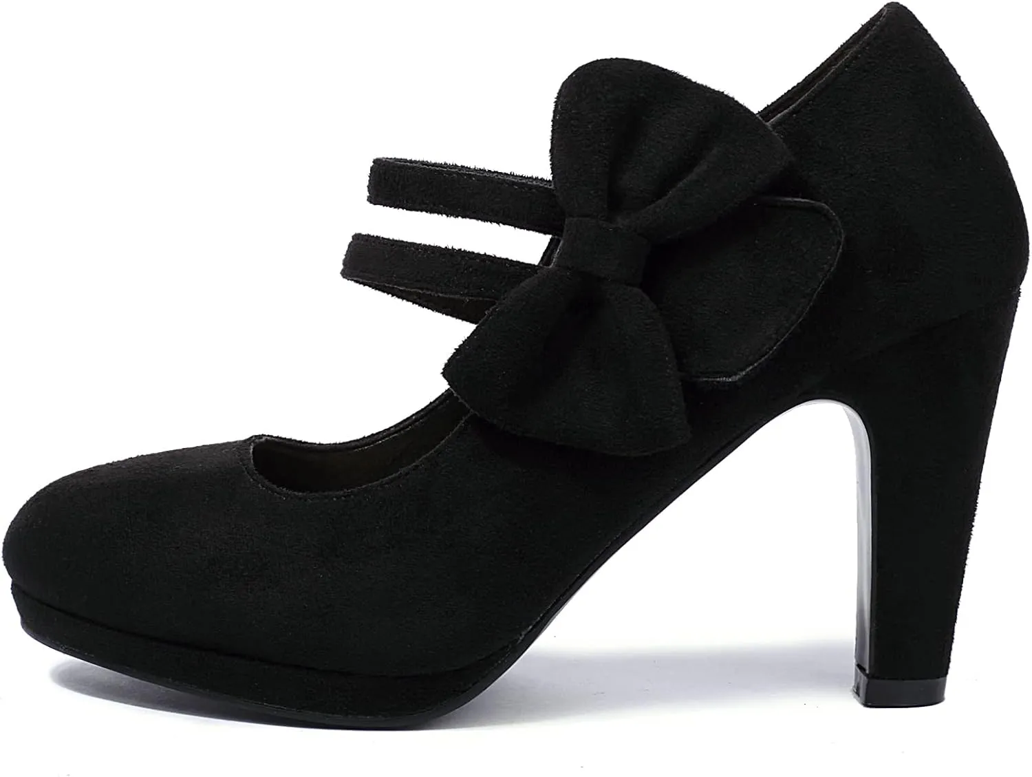 Elerhythm Women's Mary Jane Heels with Bow Retro Closed Round Toe Pumps Suede Chic Bowtie Vintage Gatsby Sweet Office Dress Daily Shoes