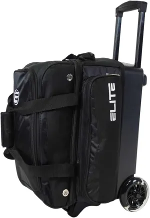 ELITE Deluxe 2 Ball Bowling Bag with 5" Smooth Wheels - Large Accessory Pocket, Shoe Compartment, 36" Extendable Handle