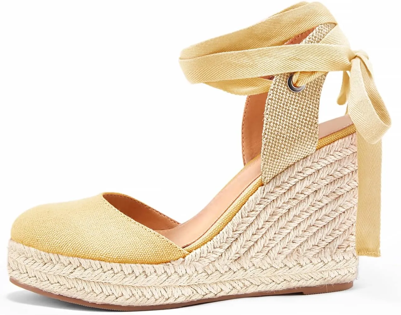 Ermonn Womens Espadrilles Wedge Sandals Platform Closed Toe Ankle Strap Lace Up Summer Shoes