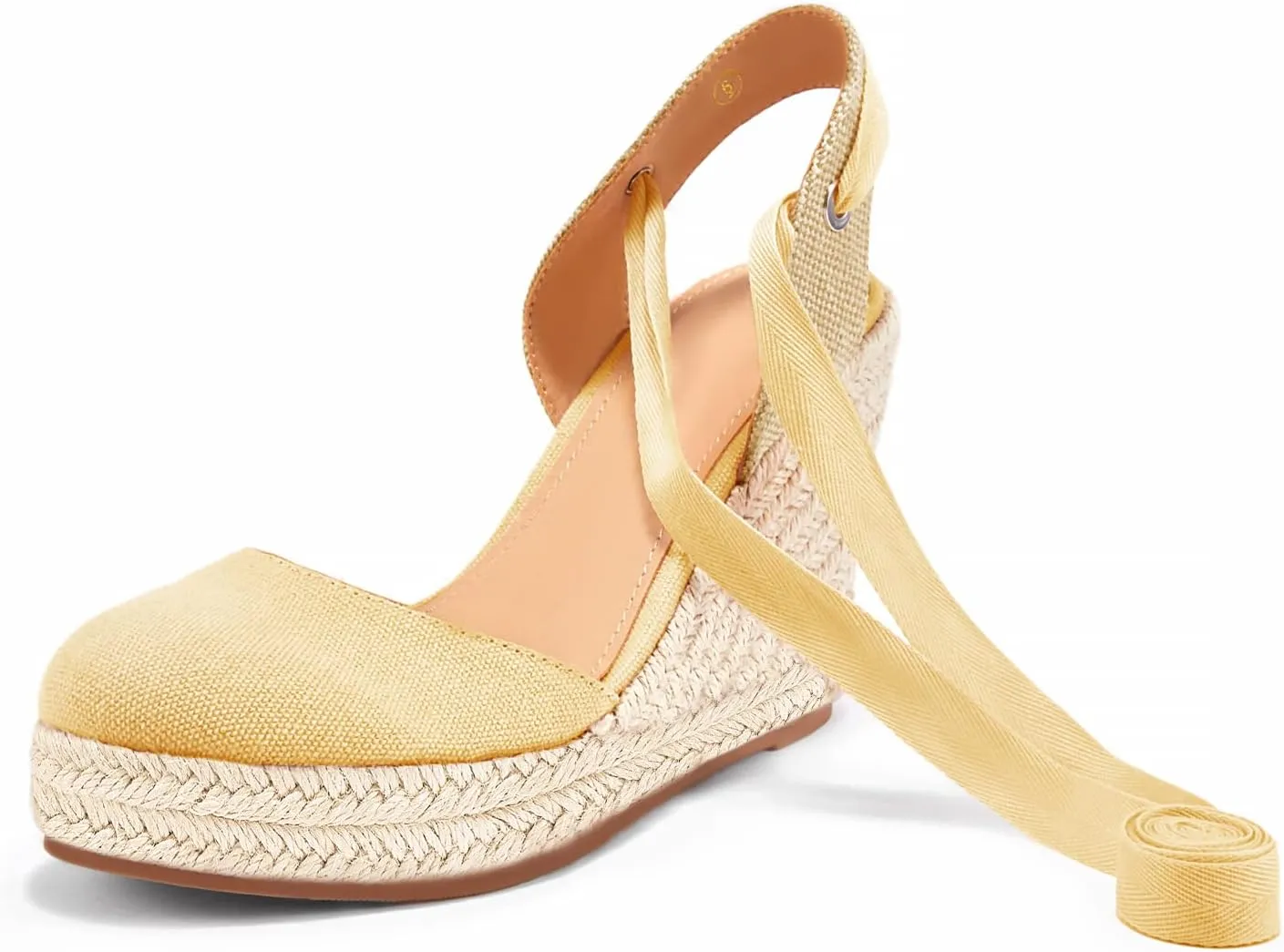 Ermonn Womens Espadrilles Wedge Sandals Platform Closed Toe Ankle Strap Lace Up Summer Shoes
