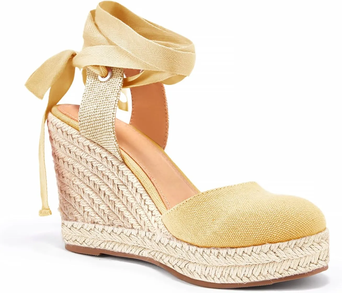 Ermonn Womens Espadrilles Wedge Sandals Platform Closed Toe Ankle Strap Lace Up Summer Shoes