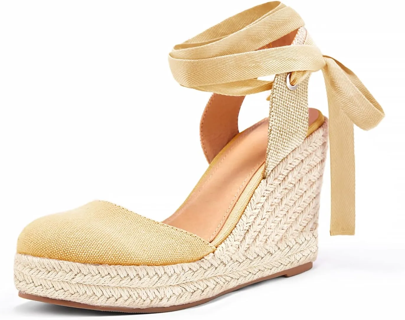 Ermonn Womens Espadrilles Wedge Sandals Platform Closed Toe Ankle Strap Lace Up Summer Shoes