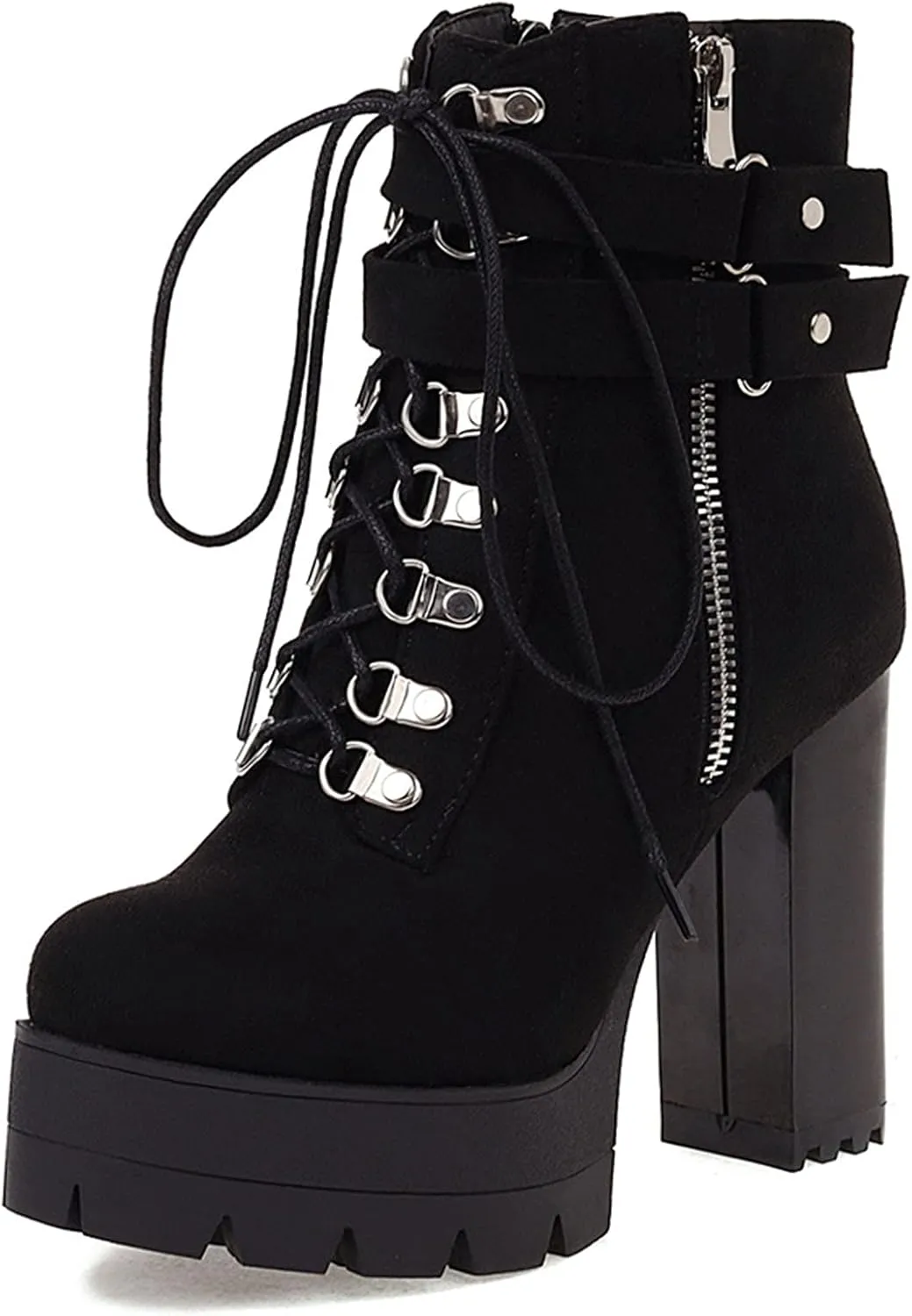 Erocalli Lace up Chunky Heel Ankle Booties for Women Block High Heel Platform Combat Boots