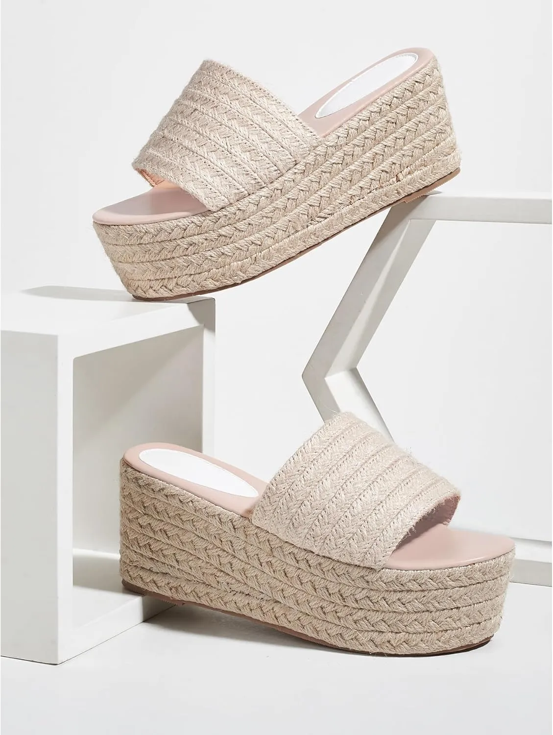 Erocalli Platform Wedge Sandals Espadrille Slide Sandals Slip On High Heel Espadrille Flatform Mules for Women Casual Jute Beach Straw Raffia Sandals