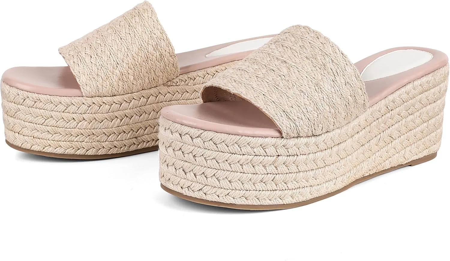 Erocalli Platform Wedge Sandals Espadrille Slide Sandals Slip On High Heel Espadrille Flatform Mules for Women Casual Jute Beach Straw Raffia Sandals