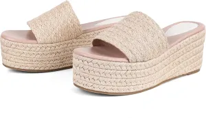 Erocalli Platform Wedge Sandals Espadrille Slide Sandals Slip On High Heel Espadrille Flatform Mules for Women Casual Jute Beach Straw Raffia Sandals