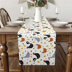 Erosebridal Animals Table Runner 13x108, Chicken Duck Goose Table Runners, Farmhouse Poultry Geometric Stripes Spring Table Runner, Nature Waterproof Table Center Decor, Brown Grey