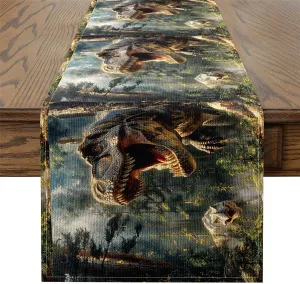 Erosebridal Dinosaur 13x108 Table Runner, Cute Dino Table Runners, 3D Dinosaur Print Waterproof Wild Animal Patterns Rectangular Runner, Tropical Palm Leaves Jungle Wildlife Dresser Runners